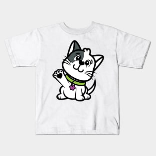 Cute cat waving Kids T-Shirt